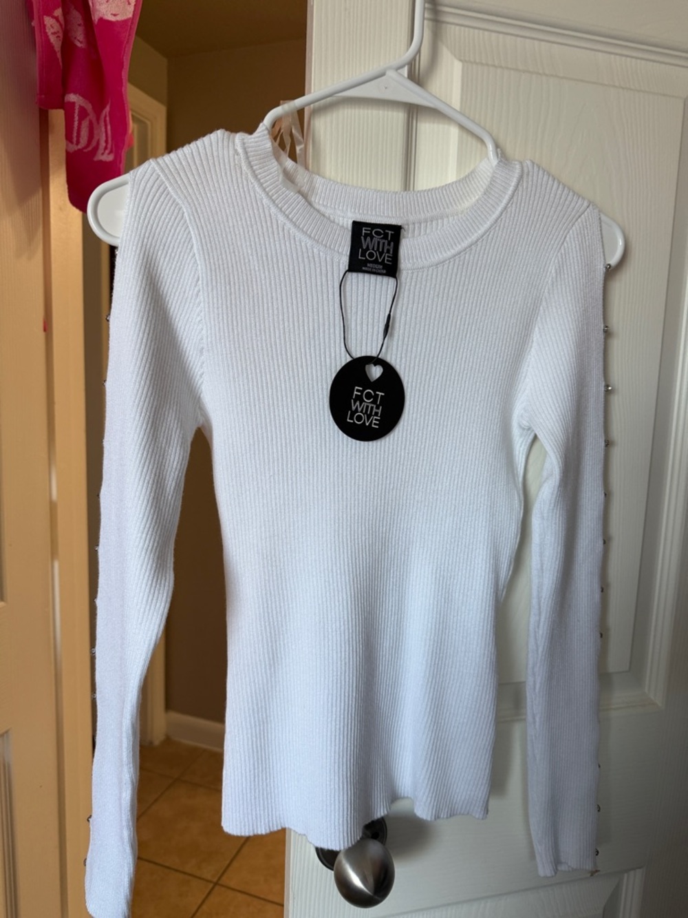 FCT With Love White Ribbed Long Sleeve Top